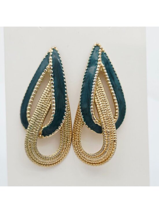 Unbranded Jewelry - Gold & Teal Textured Dangle Earrings Teardrop Shape Lightweight Pierced Ears VTG